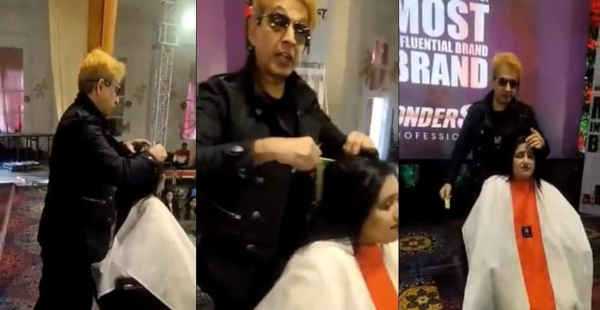 Jawed Habib spits on women's head while giving haircut Jawed Habib spits on women's head while giving haircut