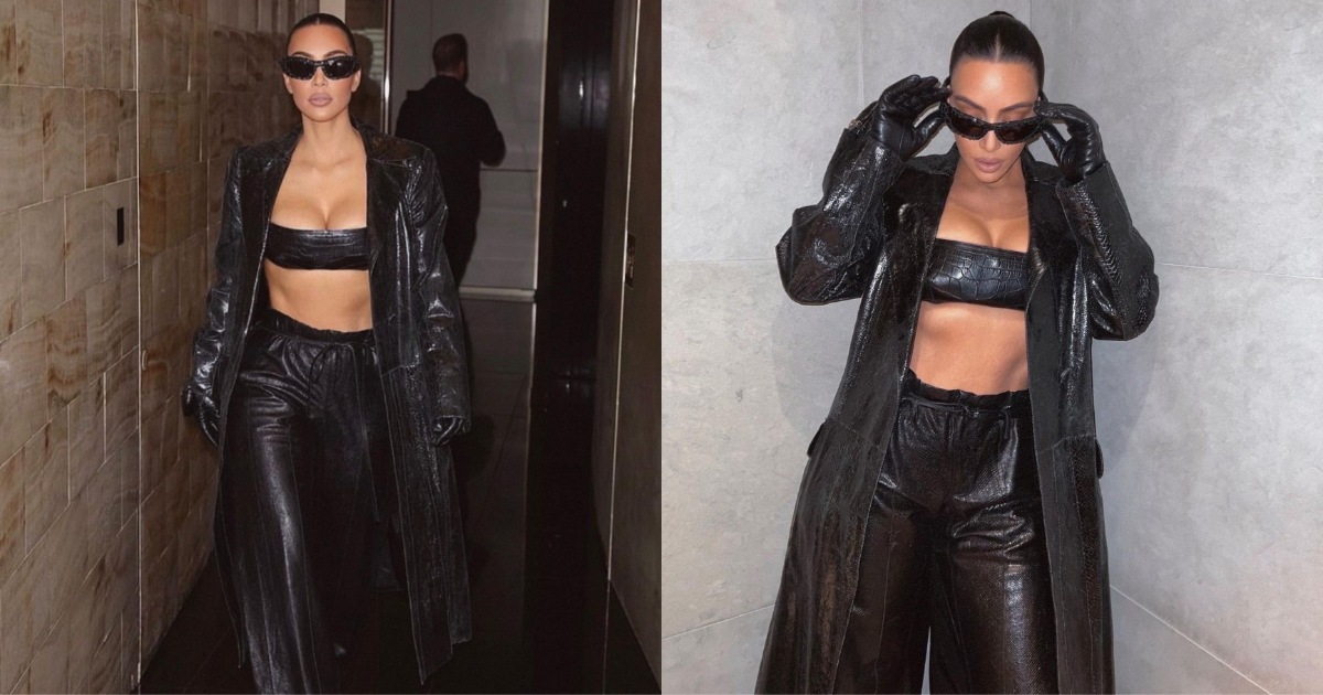Kim Kardashian Wore a Black Chanel Crop Top, Leather Pants and