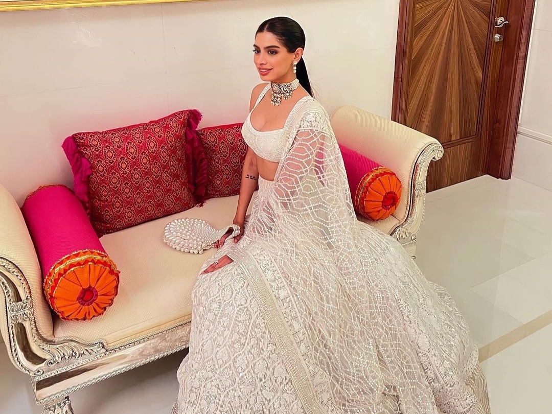Khushi Kapoor dazzles in white in a Manish Malhotra lehenga