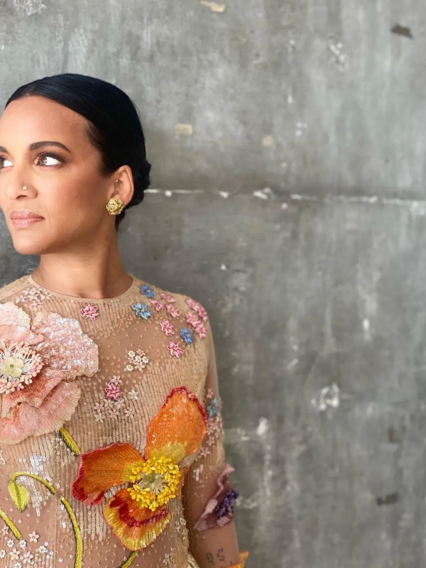 Grammys 2023 Sitarist Anoushka Shankar wears a floral Rahul Mishra