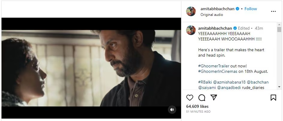 Proud dad Amitabh Bachchan's review of Abhishek Bachchan's 'Ghoomer' is the purest thing on the internet today